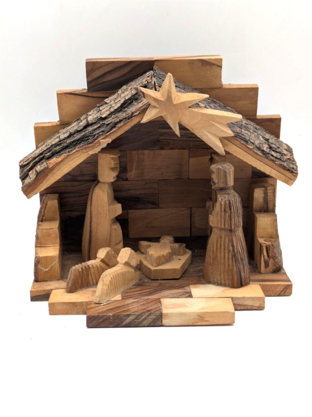 Vintage Carved Wood Nativity Scene in Creche Small One Piece Christmas 7"